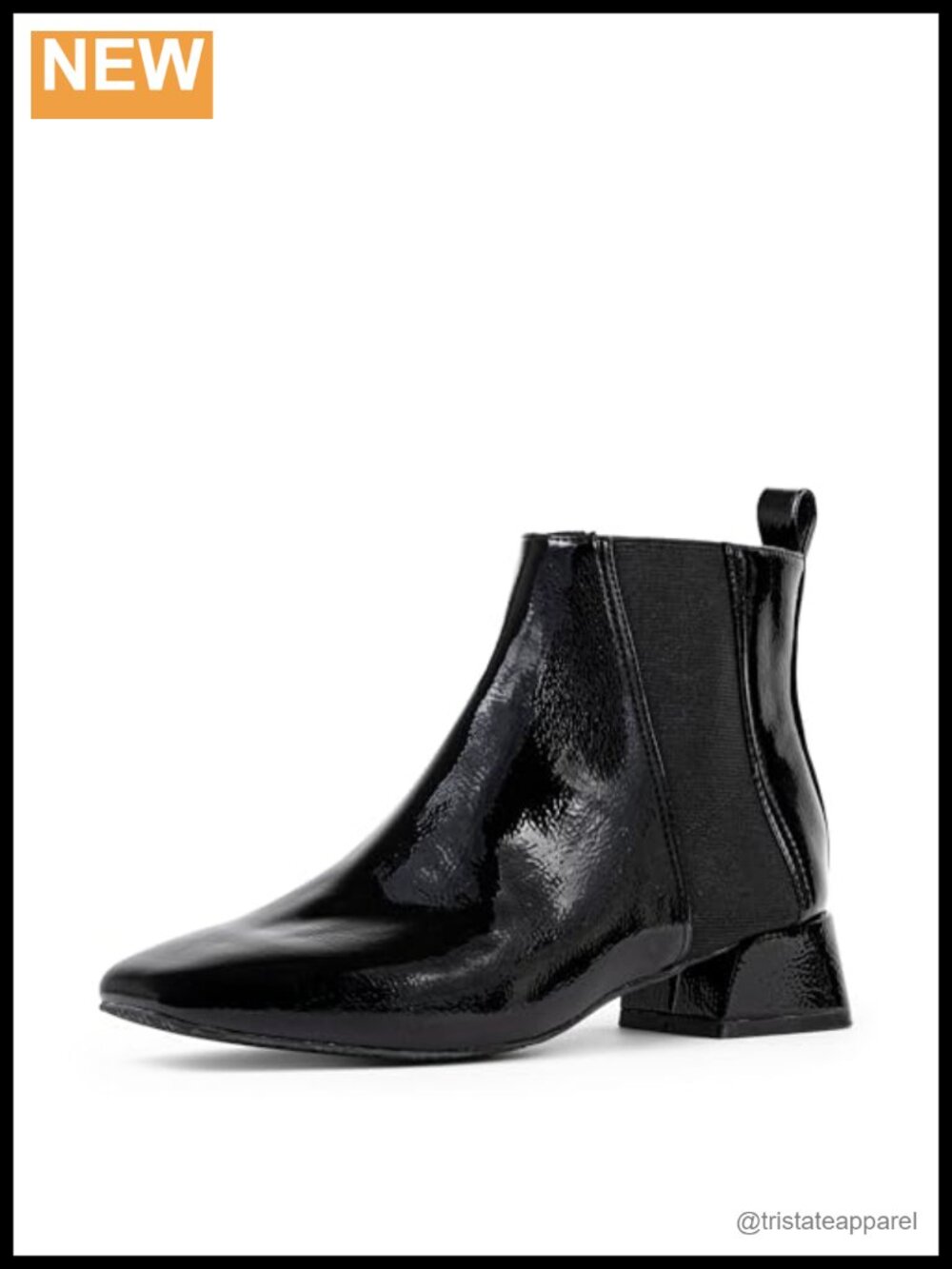Women's Crinkle Patent Chelsea Ankle Booties Block Heel Square Toe Zip